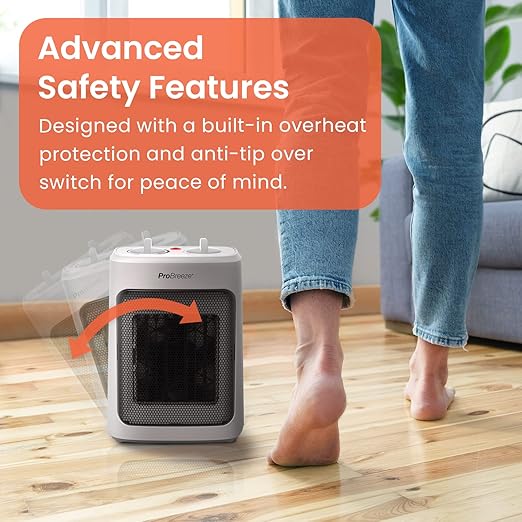 Portable ceramic heater with safety protection
