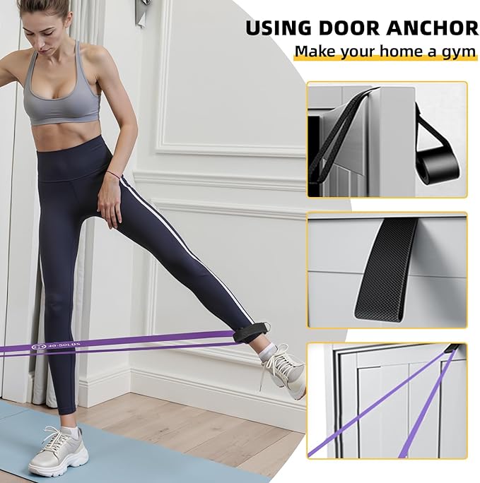 Resistance Bands Set of 6 with Door Anchor – Fitness & Pilates Resistance Bands with Carry Bag for Home Workout, Strength Training & Stretching