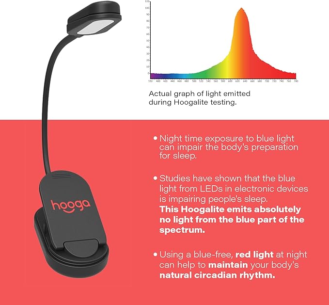 Hooga Red Book Light 625nm – Clip-On LED Reading Light 