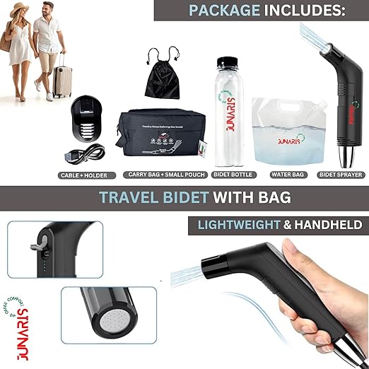 Almusafir Portable Travel Bidet Shattaf – 3.5L Foldable Bag, High Pressure, Rechargeable - Black