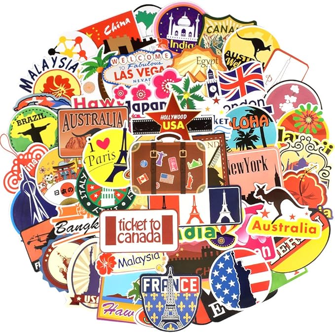 QTL Travel Style Vinyl Stickers – 100pcs Waterproof Laptop & Luggage Decals