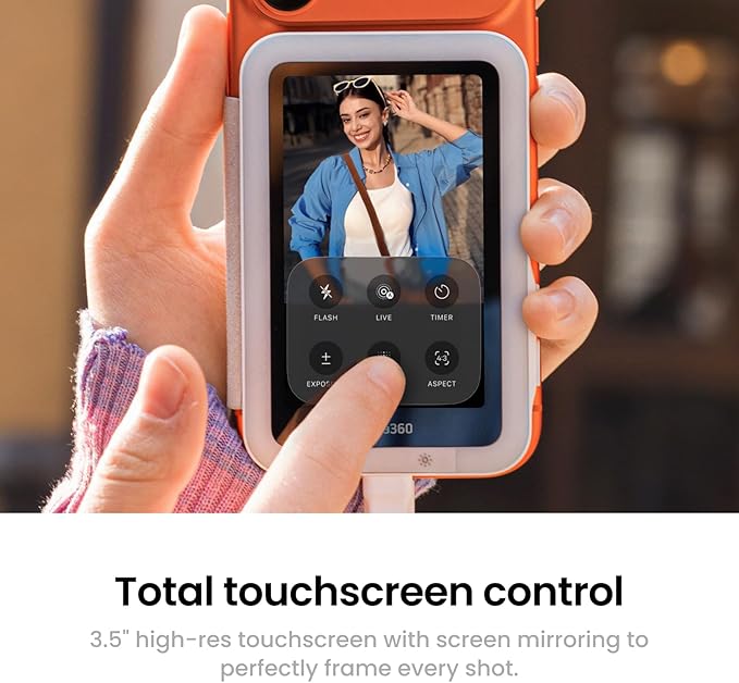 Insta360 Snap Selfie Screen wired connection close-up showing instant plug-in setup