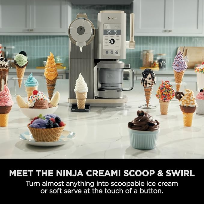 Ninja CREAMi Scoop & Swirl – 13 Functions, Soft Serve + Ice Cream, 2× Tubs, CreamiFit, Stone Gold