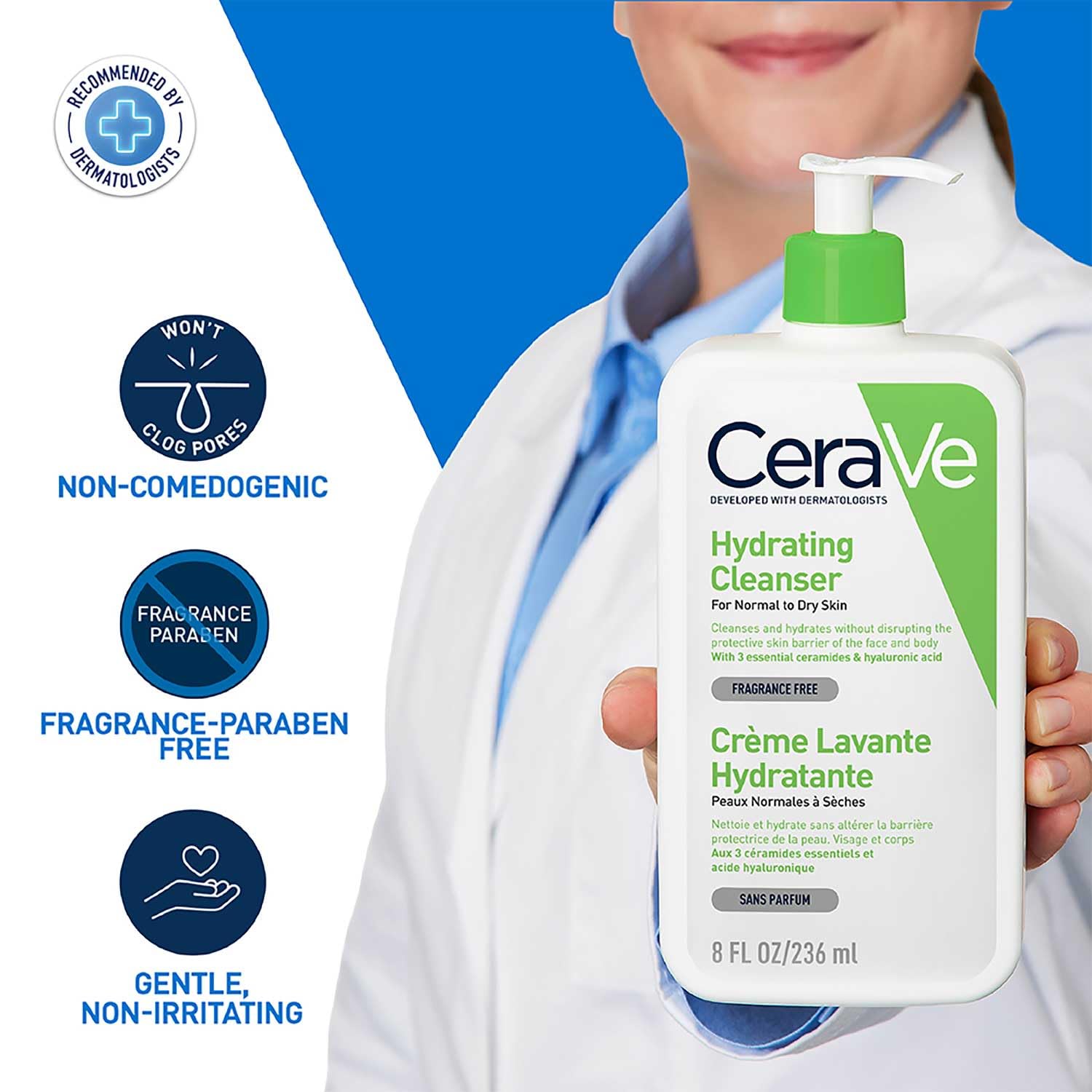 CeraVe Hydrating Cleanser For Normal To Dry Skin With Hyaluronic Acid 236mlPersonal CareGentle Hydration: Formulated with hyaluronic acid to attract and retain moisture, keeping skin hydrated. Restores Skin Barrier: Contains three essential ceramides to h