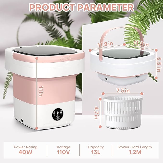 Portable Washing Machine 13L with Spin Dryer – Mini Washer for Baby Clothes, Socks, Underwear & Travel Use