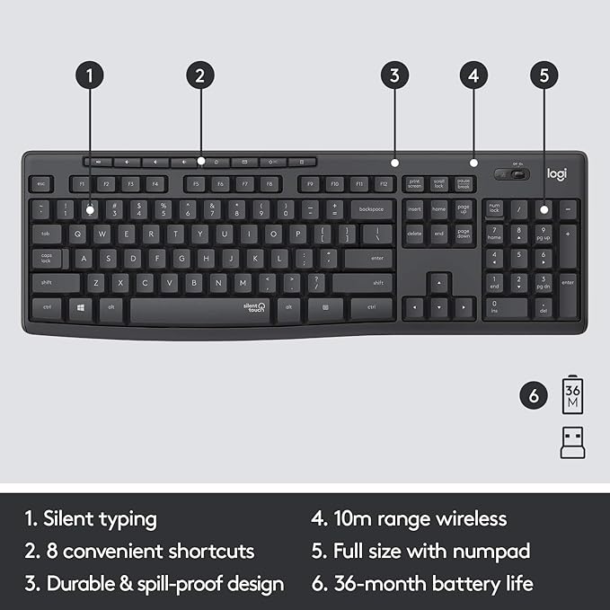Work From Home Essentials Bundle – Logitech MK295 Silent Keyboard & Mouse + Adjustable Laptop Stand + Microsoft 365 Personal 12-Month Subscription