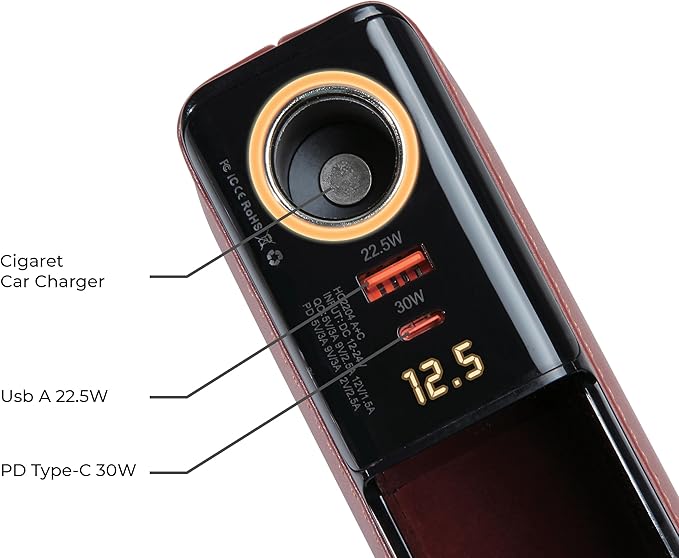 Maxwell Car Charge Organizer Pouch USBA Quick Charge Compatible with iPhone 16 Pro Max iPhone 15 Pro Max Samsung S25 Laptop Secure Fit for Automobile Durable Leather Easy Organization (Red)Car AccessoriesQuick Charge Compatibility: Supports USB-A Quick Ch