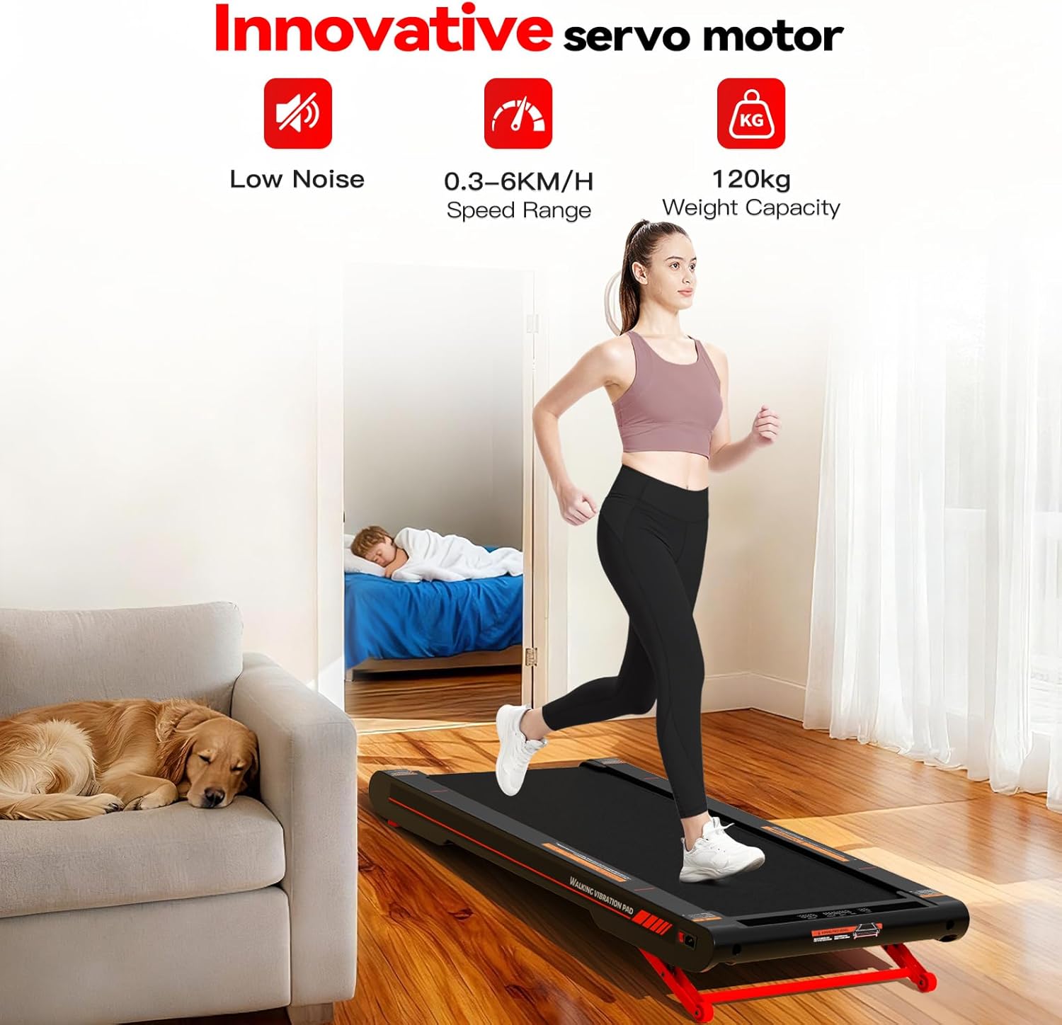 Sperax Walking Vibration Pad – 4-in-1, 10% Incline, 2.5HP, 120kg, App + Remote, Under-Desk Treadmill