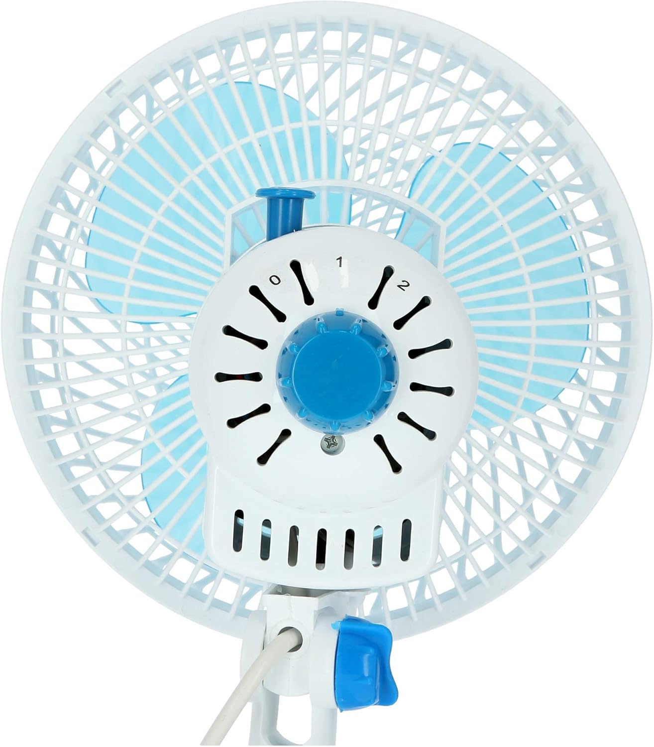 Krypton Table Fan, 8 Inch - Blue/WhiteHome EnvironmentClip Desk FanThe Clip Desk Fan is a corded electric desk fan that has 160-degree rotation and 2-speed modes. It is designed to be used as a desktop fan but can also be used as a floor or wall-mounted p