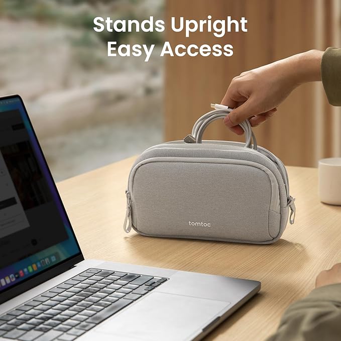 tomtoc Electronic Organizer Travel Case – Water Resistant, Dual Compartment Cable & Tech Pouch
