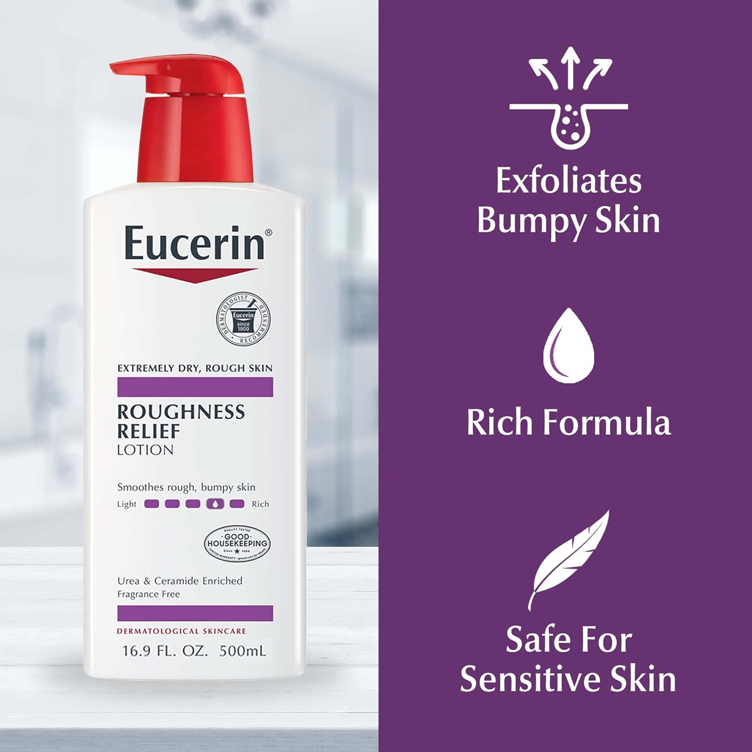 Eucerin Roughness Relief Lotion - Full Body Lotion for Extremely Dry, Rough Skin - Pump Bottle White 500mlPersonal CareEucerin Roughness Relief Lotion – Full Body Care for Rough, Dry Skin (500ml Pump) Say goodbye to rough, bumpy skin with Eucerin Roughnes