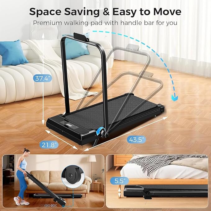 Denzoz Foldable Treadmill 2.5HP | 300 lb Walking Pad | 2-in-1 Under Desk Treadmill with Remote & LED Display
