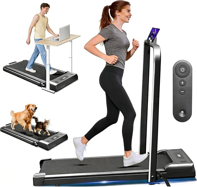 Denzoz Foldable Treadmill 2.5HP | 300 lb Walking Pad | 2-in-1 Under Desk Treadmill with Remote & LED Display