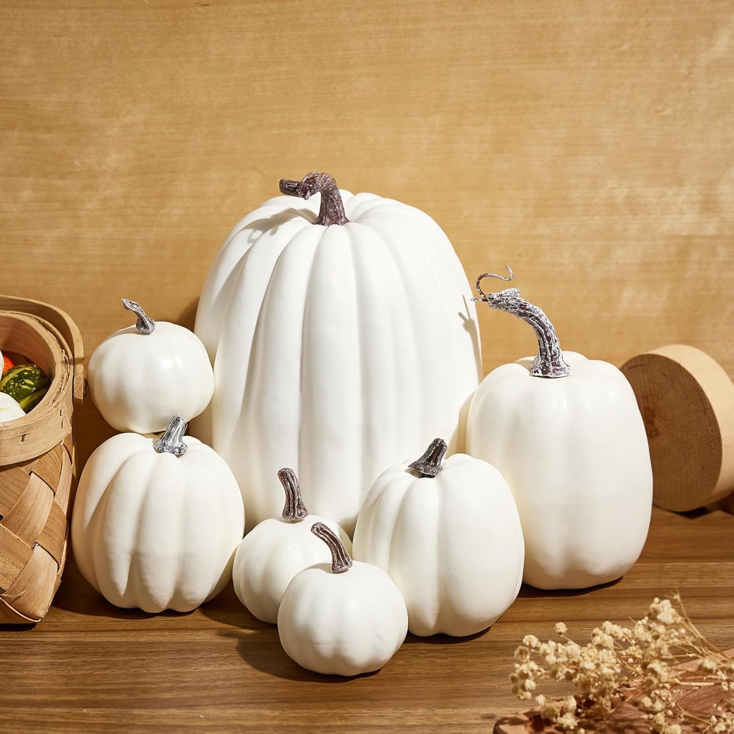 Krauad 7 Pcs Artificial White Pumpkins – Fall Harvest Décor Set