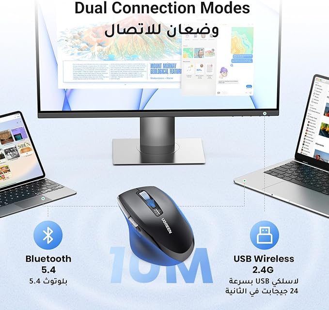 UGREEN M571 Wireless Mouse – Ultra-Fast Scroll, BT 5.4 + 2.4G, 5000 DPI, 3-Device, 240-Day Battery