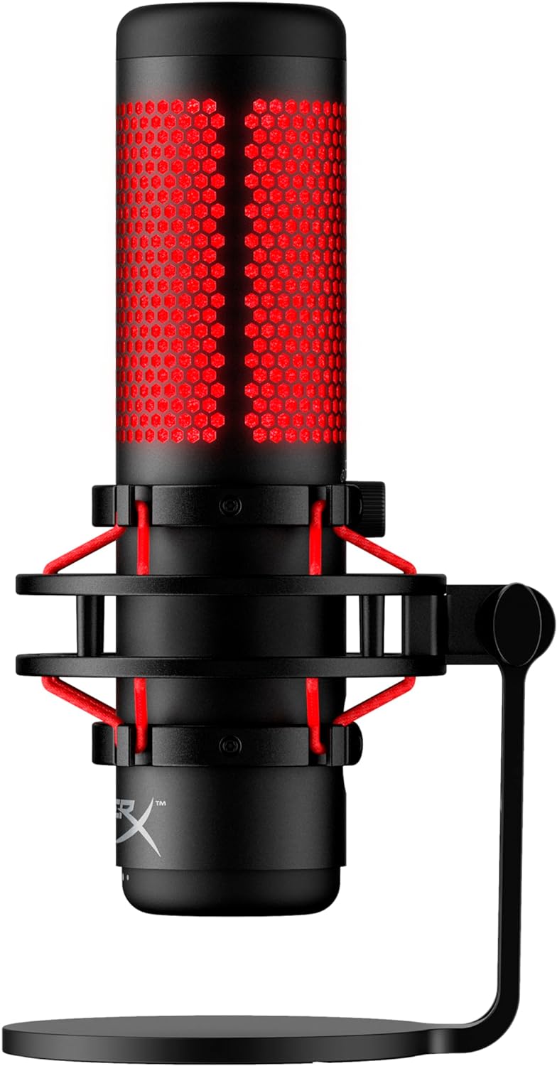 HyperX QuadCast - Standalone Gaming MicrophoneAudio & VideoBuilt-in anti-vibration shock mount Tap-to-Mute Sensor with LED indicator Stereo, Omnidirectional, Cardioid, Bidirectional BUILT-IN ANTI-VIBRATION SHOCK MOUNTIsolate the mic and suppress the sound
