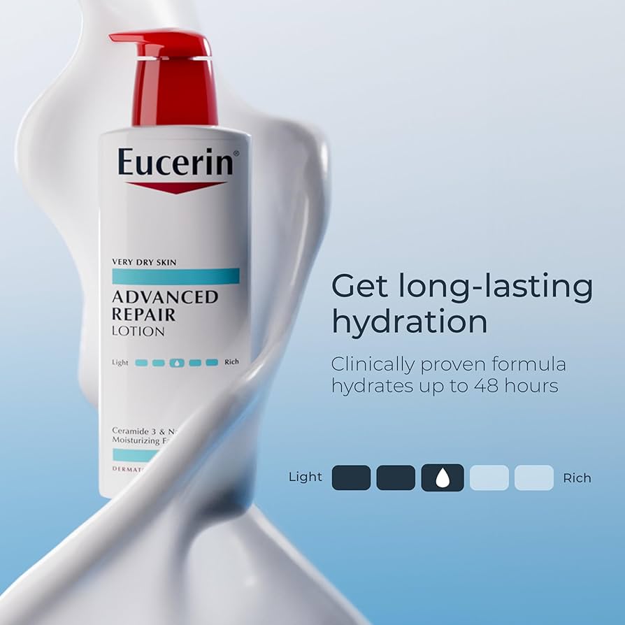 Eucerin Advanced Repair Lotion White 500mlPersonal CareEucerin Advanced Repair Lotion White 500ml – Deep Moisture for Dry, Rough Skin Relieve and restore your skin with Eucerin Advanced Repair Lotion, designed to deliver long-lasting hydration for very dr
