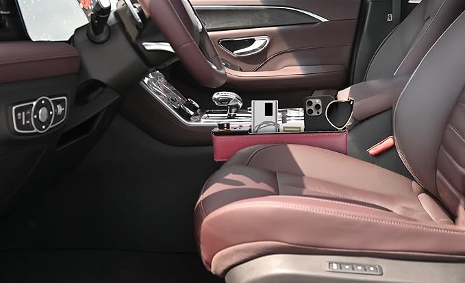 Maxwell Car Charge Organizer Pouch USBA Quick Charge Compatible with iPhone 16 Pro Max iPhone 15 Pro Max Samsung S25 Laptop Secure Fit for Automobile Durable Leather Easy Organization (Red)Car AccessoriesQuick Charge Compatibility: Supports USB-A Quick Ch