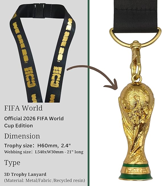 Official FIFA World Cup 2026 Lanyard with Trophy Replica – 21", Nylon, ID Badge, Keys, Fan Collectible