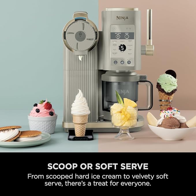 Ninja CREAMi Scoop & Swirl – 13 Functions, Soft Serve + Ice Cream, 2× Tubs, CreamiFit, Stone Gold