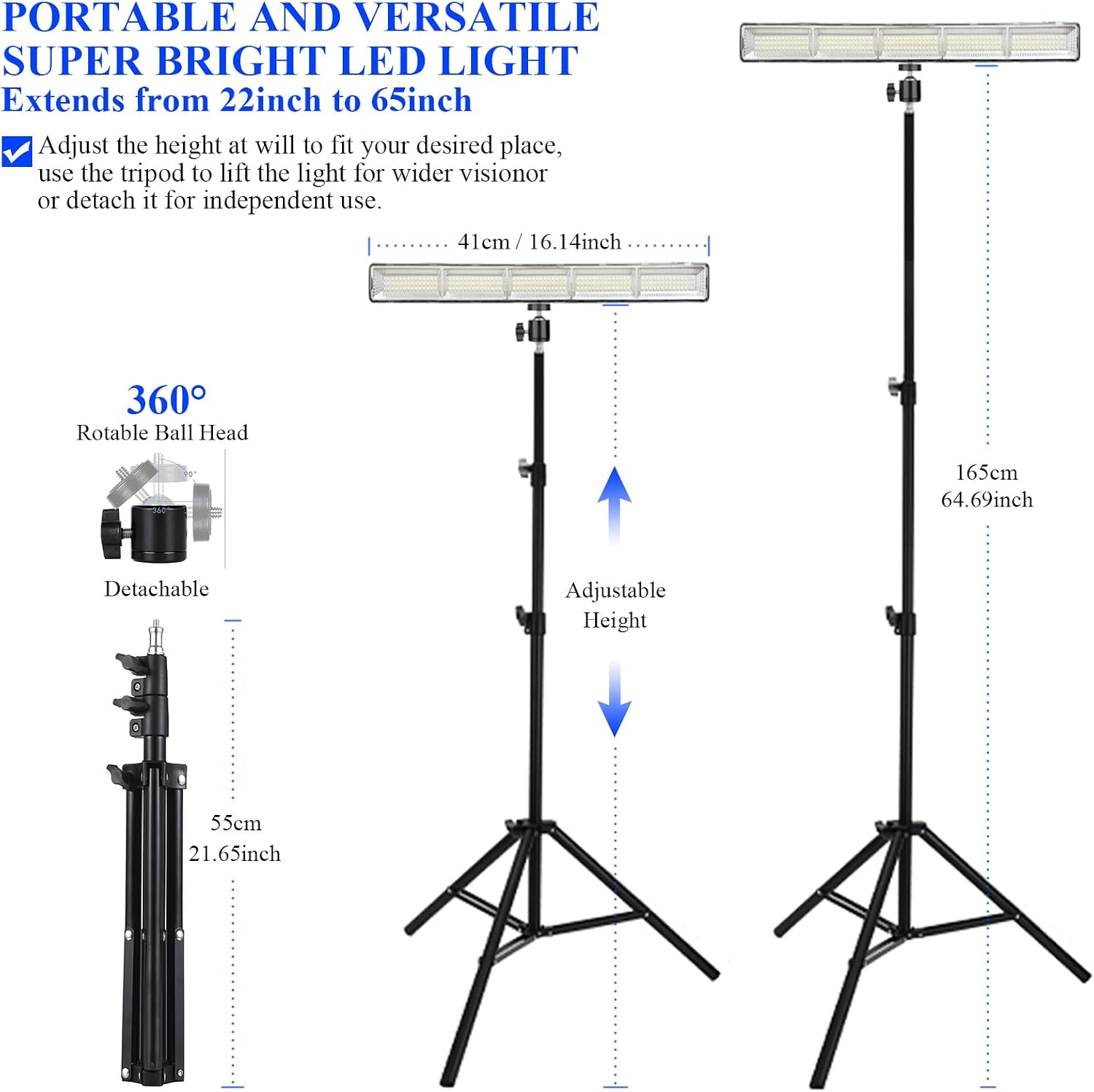 BOYKIM 8000LM Rechargeable LED Work Light with Tripod, 10000mAh Battery