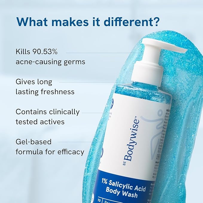 Be Bodywise Salicylic Acid Body Wash – 1% SA, Body Acne & Strawberry Skin, 500ml × 2 Pack