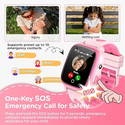 2026 4G Kids Smart Watch with Video Call & GPS – IP68 Waterproof Smartwatch for Boys & Girls, SOS, Voice Chat, School Mode - Pink