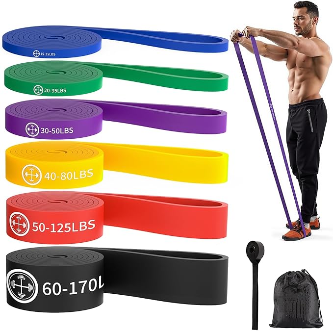 Resistance Bands Set of 6 with Door Anchor – Fitness & Pilates Resistance Bands with Carry Bag for Home Workout, Strength Training & Stretching