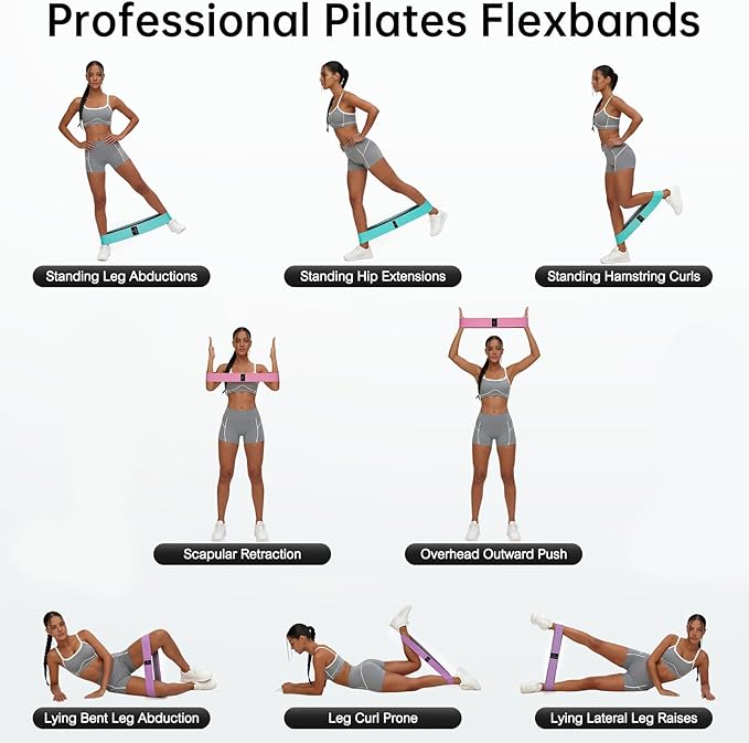 Resistance Bands Set of 5 for Women & Men – Stretch Exercise Workout Bands for Booty, Legs, Pilates & Home Fitness