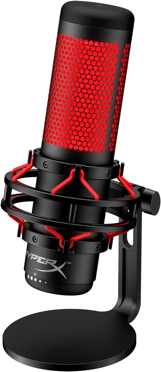 HyperX QuadCast - Standalone Gaming MicrophoneAudio & VideoBuilt-in anti-vibration shock mount Tap-to-Mute Sensor with LED indicator Stereo, Omnidirectional, Cardioid, Bidirectional BUILT-IN ANTI-VIBRATION SHOCK MOUNTIsolate the mic and suppress the sound