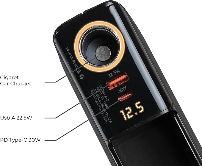 Maxwell Car Charge Organizer Pouch USBA Quick Charge Compatible with iPhone 16 Pro Max iPhone 15 Pro Max Samsung S25 Laptop Secure Fit for Automobile Durable Leather Easy Organization (Black)Car AccessoriesQuick Charge Compatibility: Supports USB-A Quick