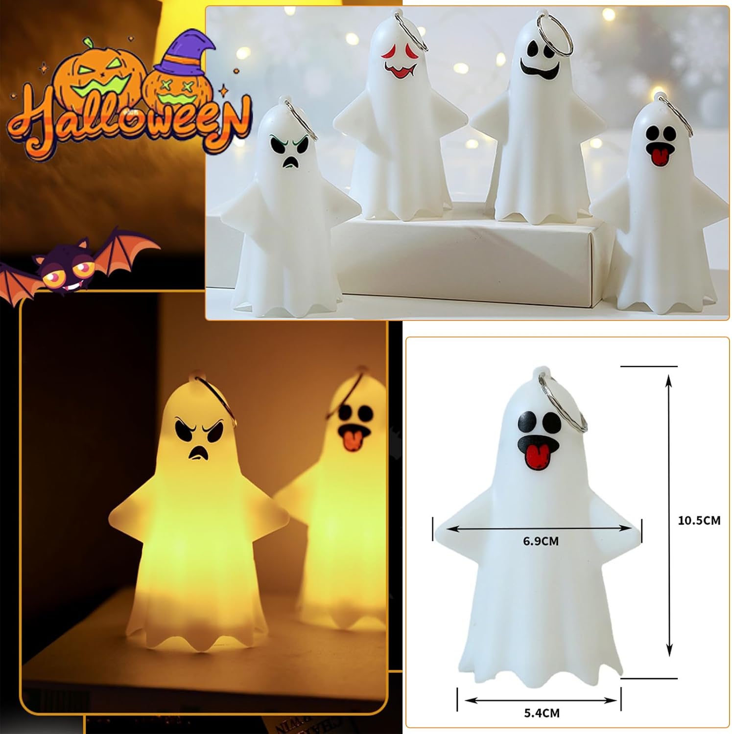 Halloween Ghost Lights – Warm White Glowing Ornaments