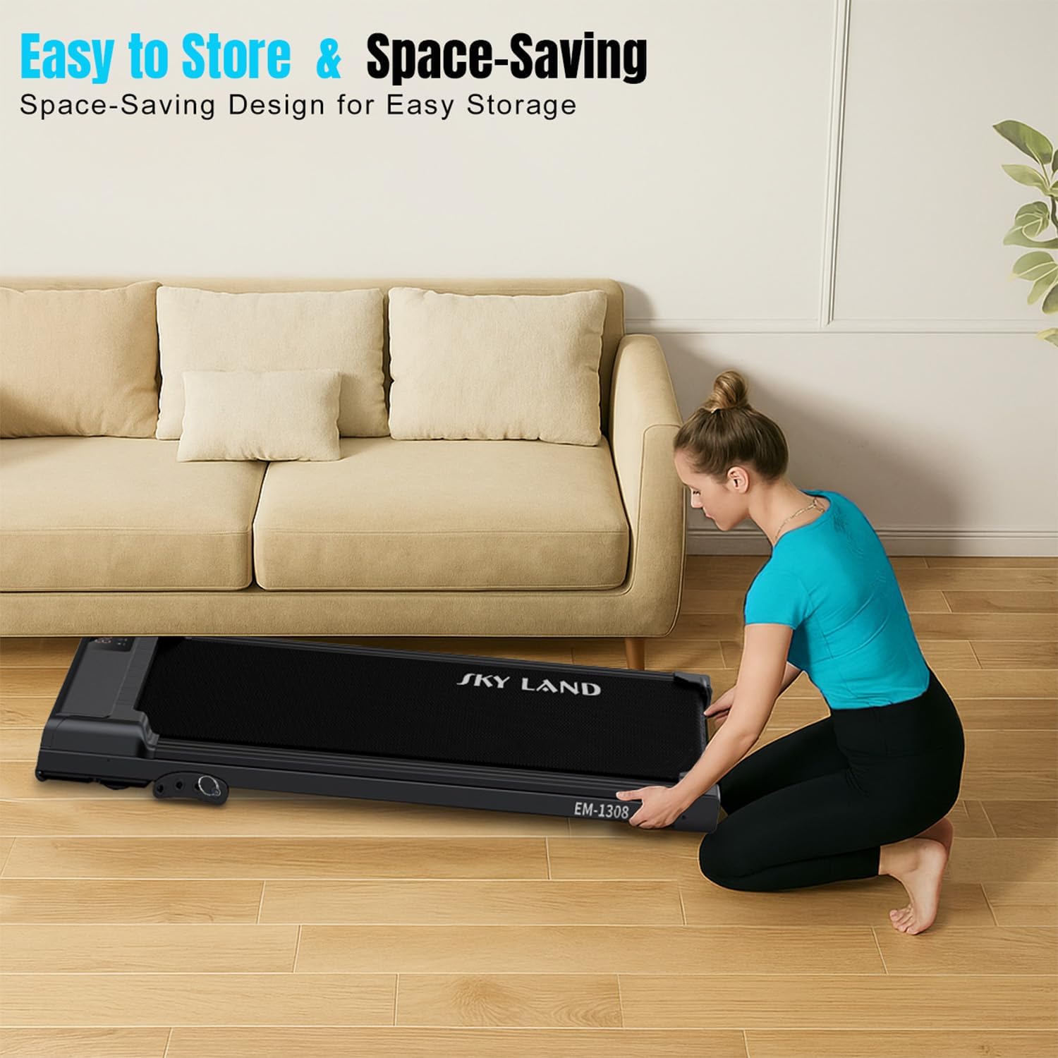 SKY LAND EM-1308 Walking Pad Treadmill | 2HP Under Desk Treadmill, 3-Level Incline, 6 km/h, 100kg Capacity