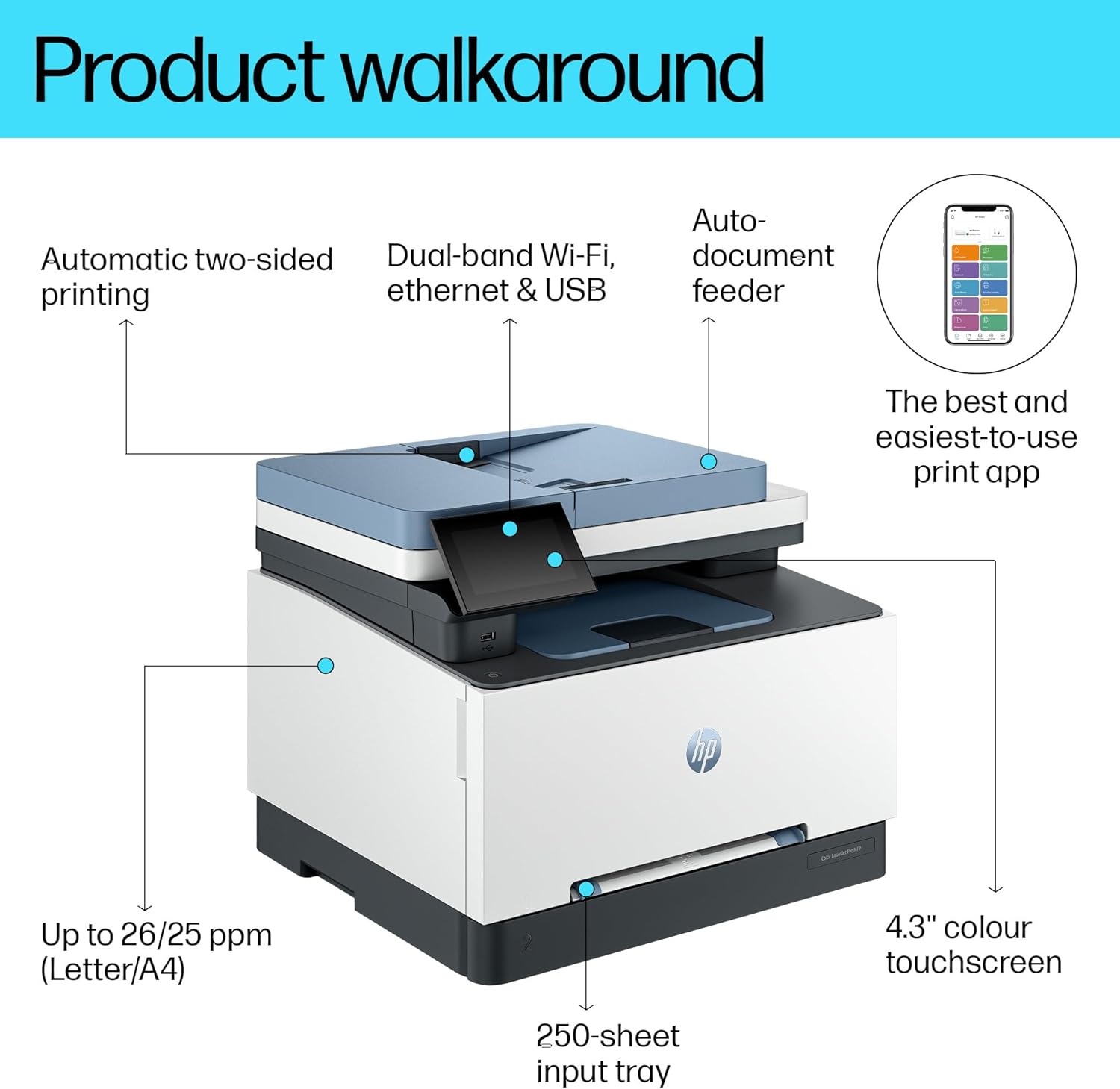 HP Color LaserJet Pro MFP 3303fdw - Wireless, Print, Scan, Copy, Fax, ADF, Automatic 2-sided printing, TouchscreenPrinters & AccessoriesUpgrade your home or office productivity with the HP Color LaserJet Pro MFP 3303fdw—a sleek, powerful all-in-one printe