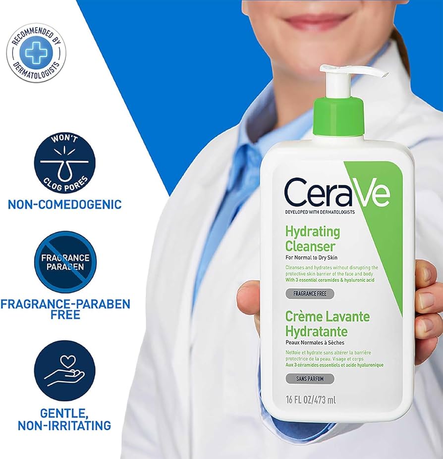 CeraVe Hydrating Cleanser For Normal To Dry Skin With Hyaluronic Acid Clear 473mlPersonal CareGentle Hydrating Cleanser: Cleanses without disrupting the skin’s natural moisture barrier, perfect for dry or sensitive skin. With Hyaluronic Acid & Ceramides: