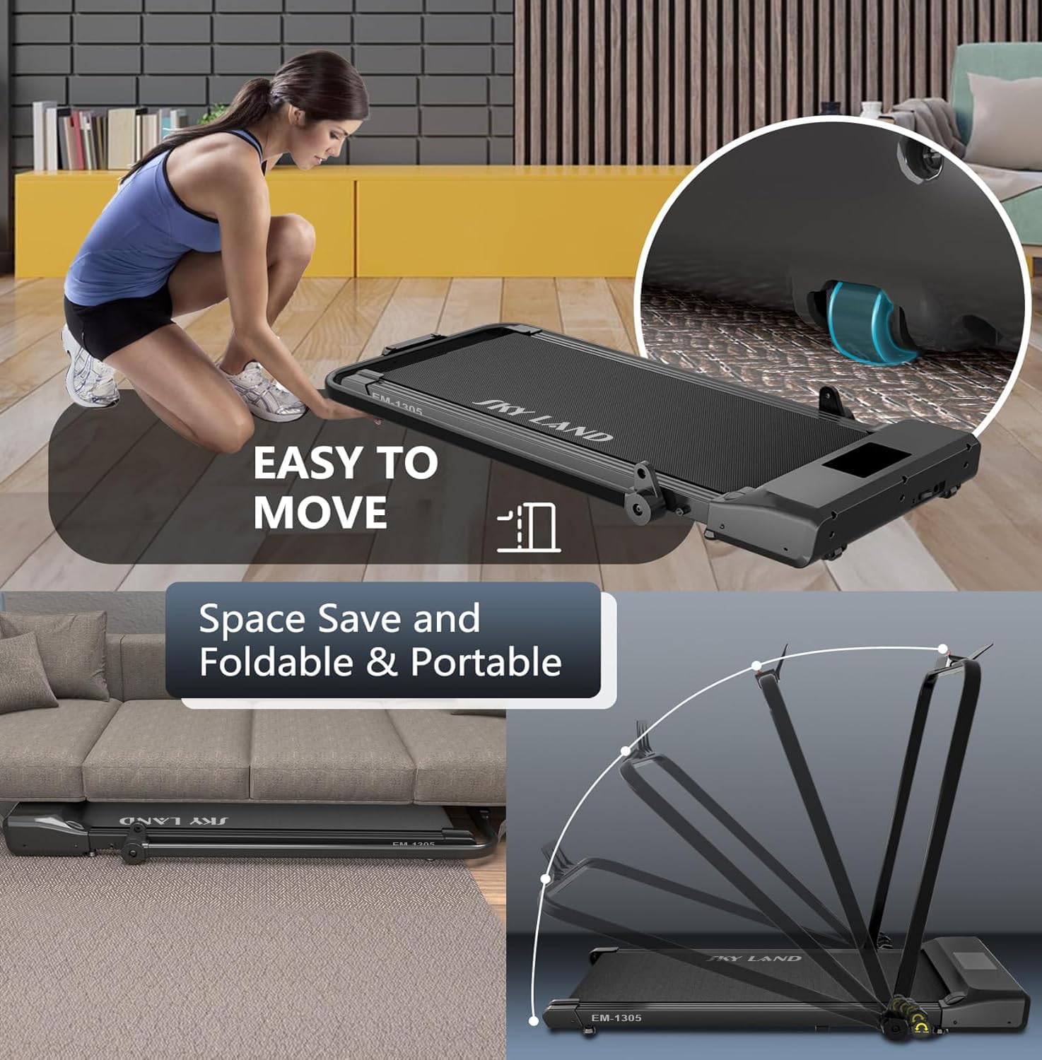 SKY LAND EM-1305 Walking Pad Treadmill | 2HP Foldable Under Desk Treadmill, Up to 12 km/h
