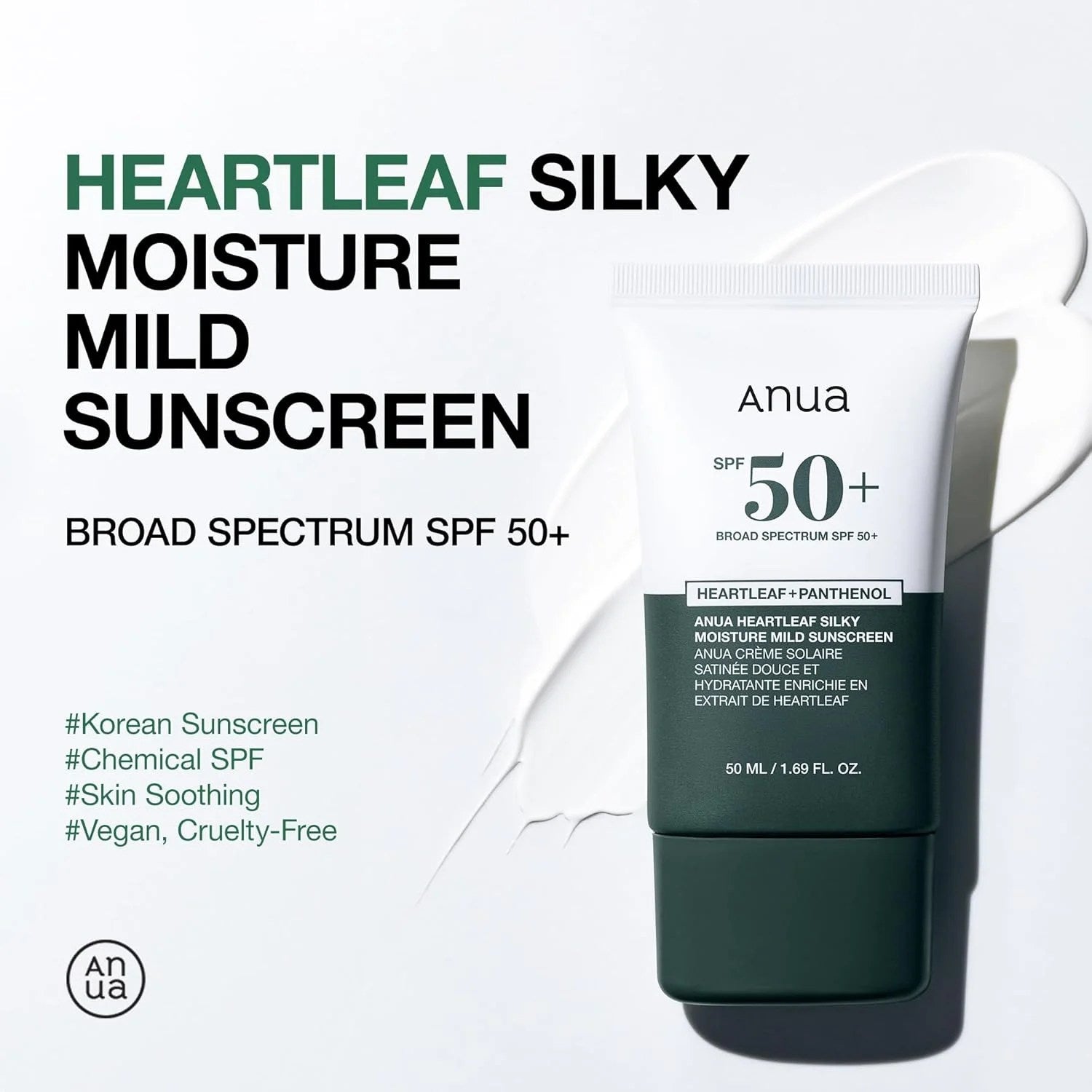 Anua Heartleaf Silky Moisture Sunscreen SPF50+ PA++++ 50mlPersonal CareAnua Heartleaf Silky Moisture Sunscreen SPF50+ PA++++ (50ml) offers powerful sun protection in a lightweight, non-greasy formula perfect for daily use. Infused with calming Heartleaf (