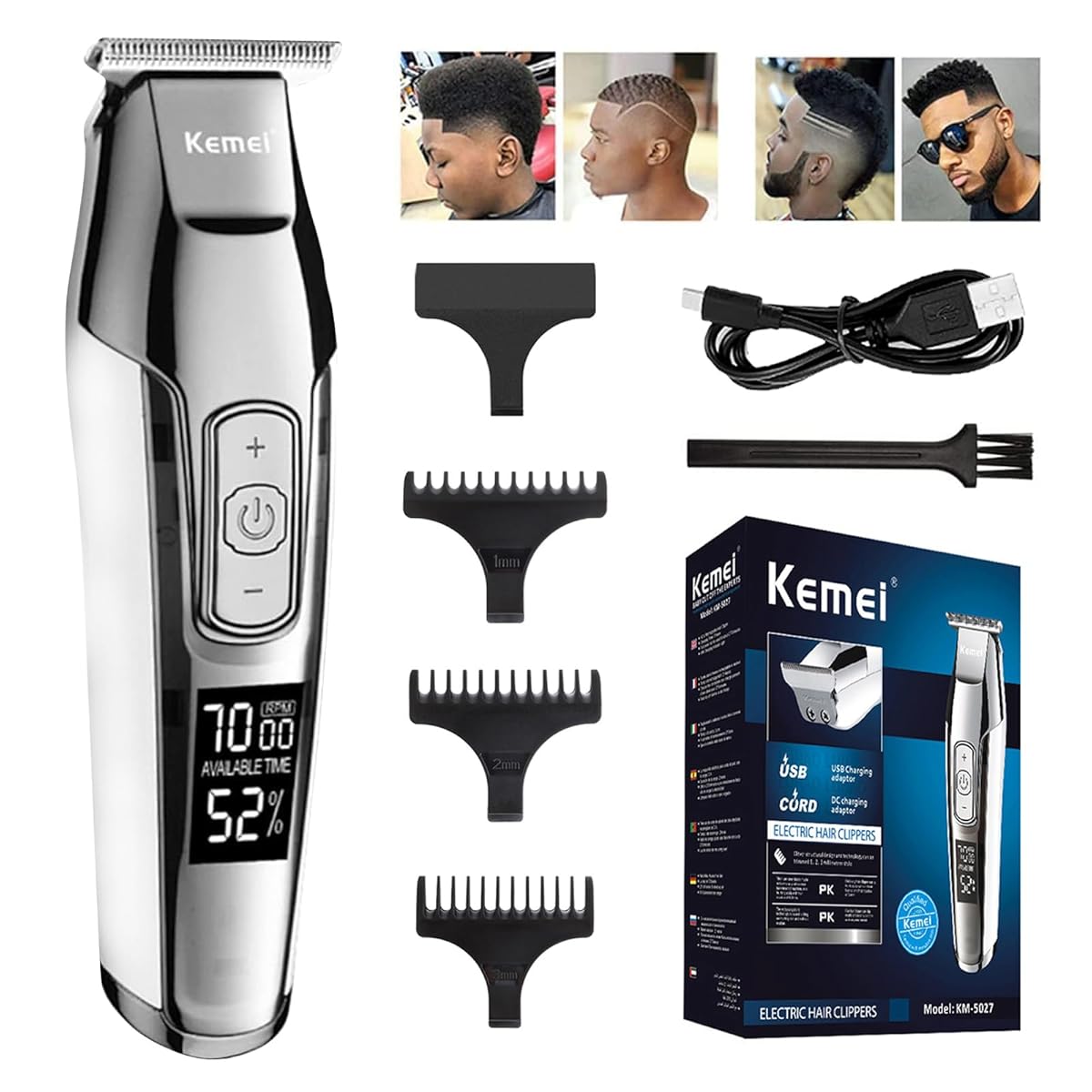 KEMEI Trimmer Cordless Hair Clipper for Men Professional Electric Beard Trimmers Barber Hair Cuttings Kit, Zero Gapped T Blade Detailers Trimmers for Men, KM-5027Mens GroomingHome Hair Cuttings SetThe Kemei KM-5027 Men's Hair clipper is a powerful, easy-t