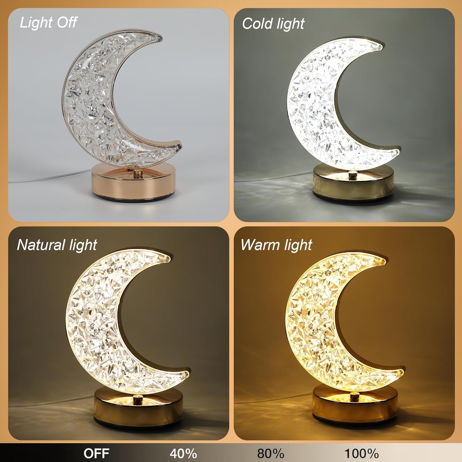 Crystal Moon-Shaped Ramadan Lamp | Touch LED Night Light | Decorative Table Lamp for Home & BedroomHome DecorUnique Vintage Moon Lamp AestheticsThe vintage and unique moon lamp design reflects your impeccable taste. The retro gold base and lamp stand tran