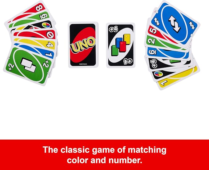 Mattel UNO Classic Card Game – 108 Cards, 2–10 Players, Ages 7+, Skip Reverse Wild, Family Game Night