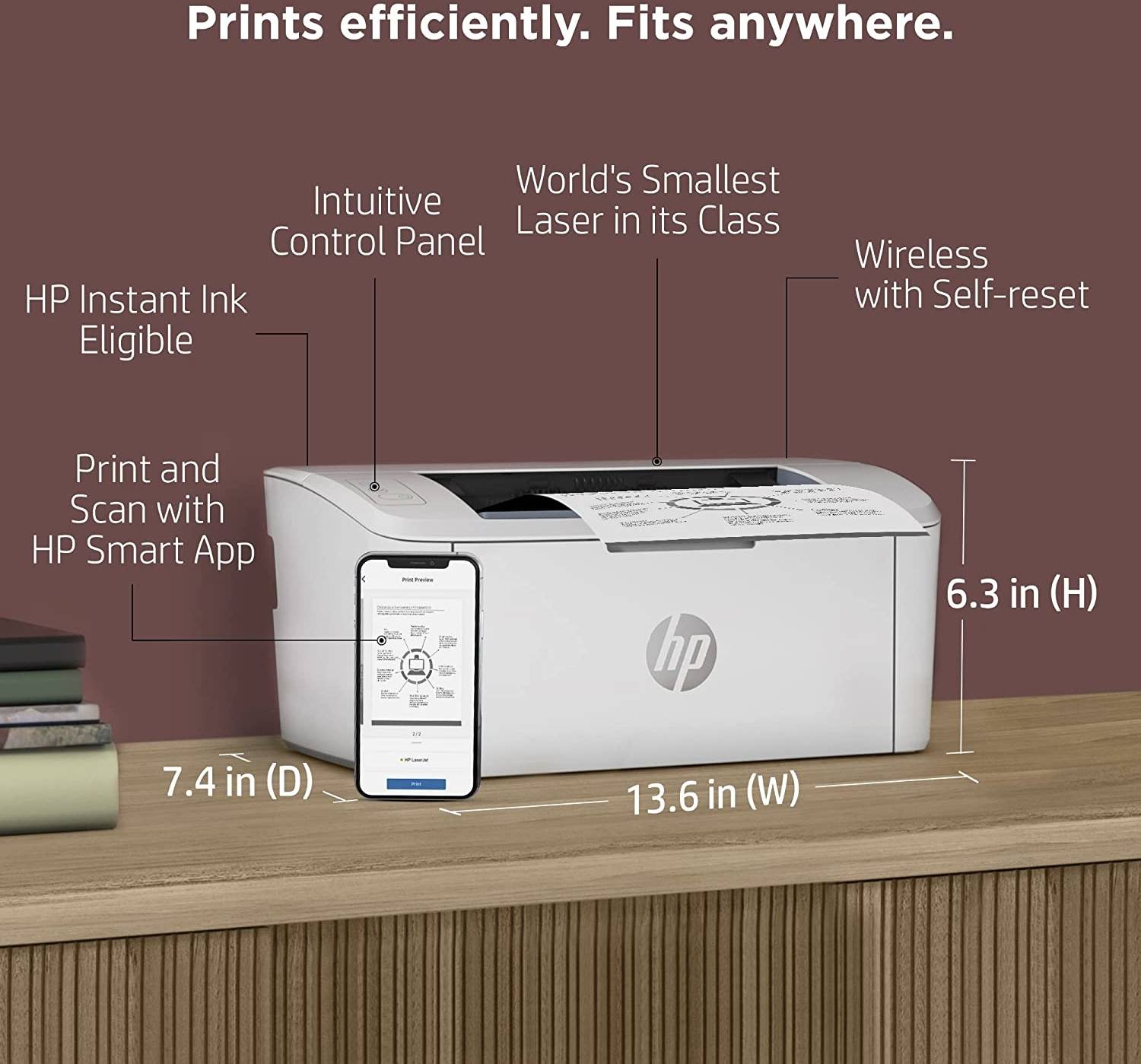 HP LaserJet M111w Black & White Wireless Printer – Compact Monochrome Laser Printer, White (7MD68A)