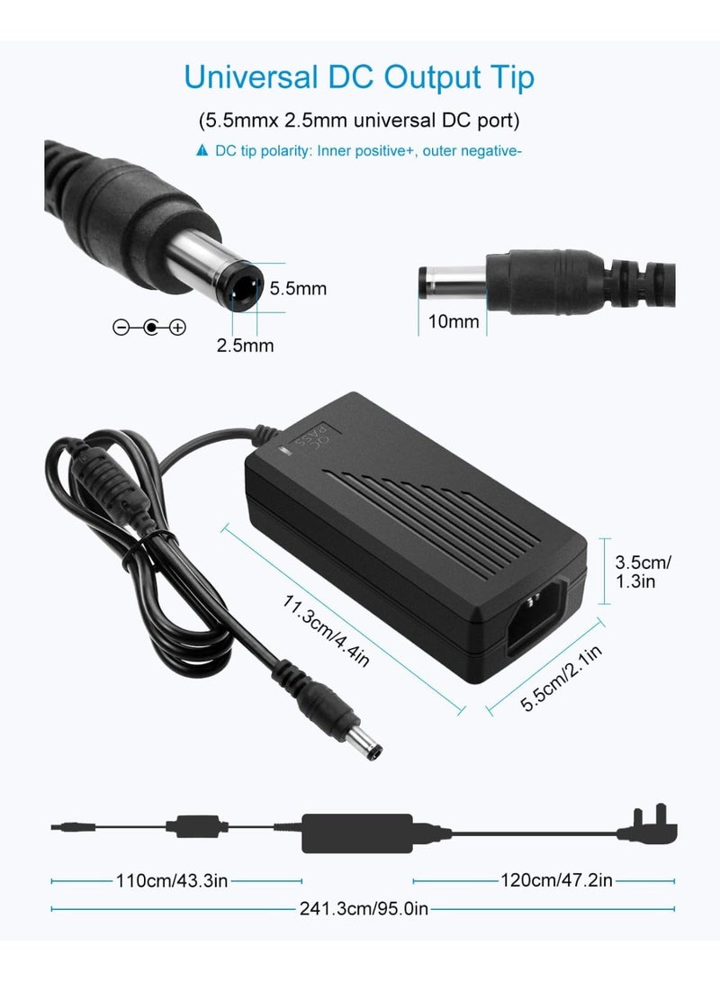 12V 5A Power Supply 12 Volt 60W Power Adapter 100~240V AC to DC 12V Converter LED Driver Transformer 5.5X 5.5mm 2.5mm for LED Light Strip Security Cameras Webcam Radio transceiver