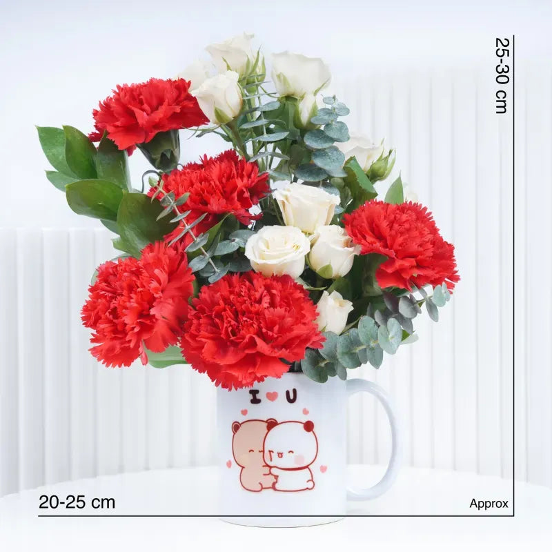 Anniversary flower gift with mug presentation