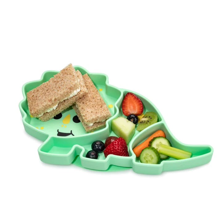 Melii Divided Silicone Suction Plate - Green Dinosaur