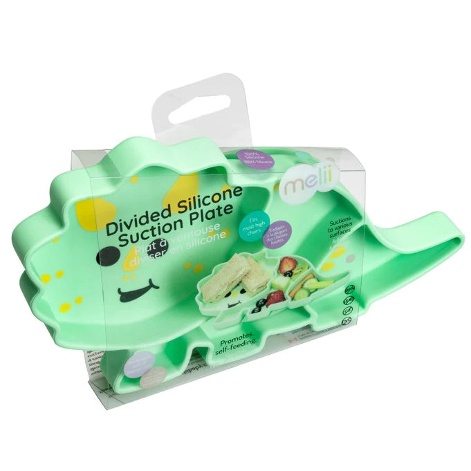 Melii Divided Silicone Suction Plate - Green DinosaurNursing & FeedingOur silicone suction plate aims to make meal time a little less stressful and a lot more fun! Place the plate on a flat surface and let the suction do its magic – the plate will stick t