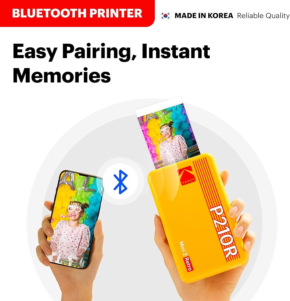KODAK P210 Mini 2 Retro Mobile Photo Printer – Bluetooth Smartphone Printer, 4Pass Technology, 54×86mm Photos, 68 Sheets & 6 Cartridges