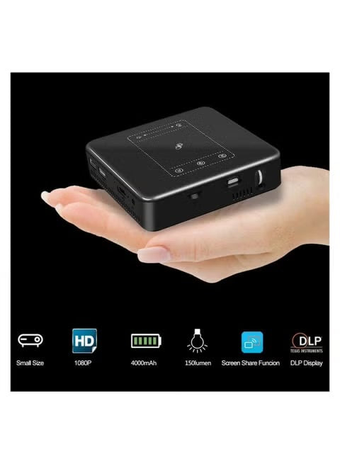 CRONY D13 Mini DLP Smart Projector with Android OS, WiFi & Bluetooth, 16GB Storage, 1080P Supported Portable Home Theater Projector with Remote Control & Tripod – Black
