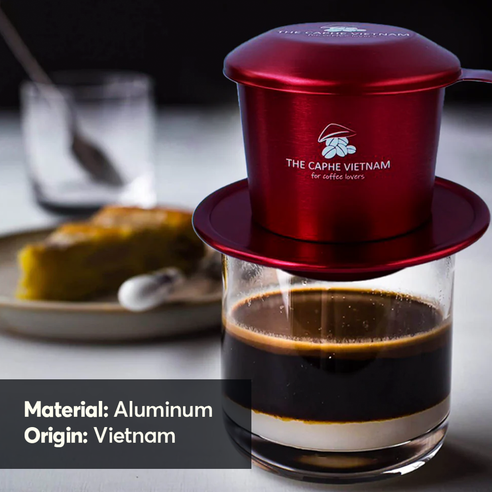 The Caphe Vietnam Coffee & Tea Gift Set | Fine Robusta Natural Process 250g | Cinnamon Orange Herbal Tea | Vietnamese Phin Filter (Red) | Traditional Drip Coffee Experience