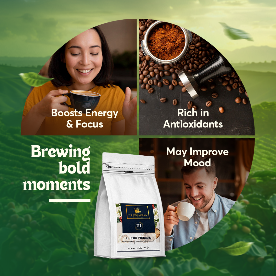 The Caphe Vietnam Premium Ground Coffee - 1 KG | Yellow Process | Medium Roast, Premium Robusta | Vietnamese Coffee Ground