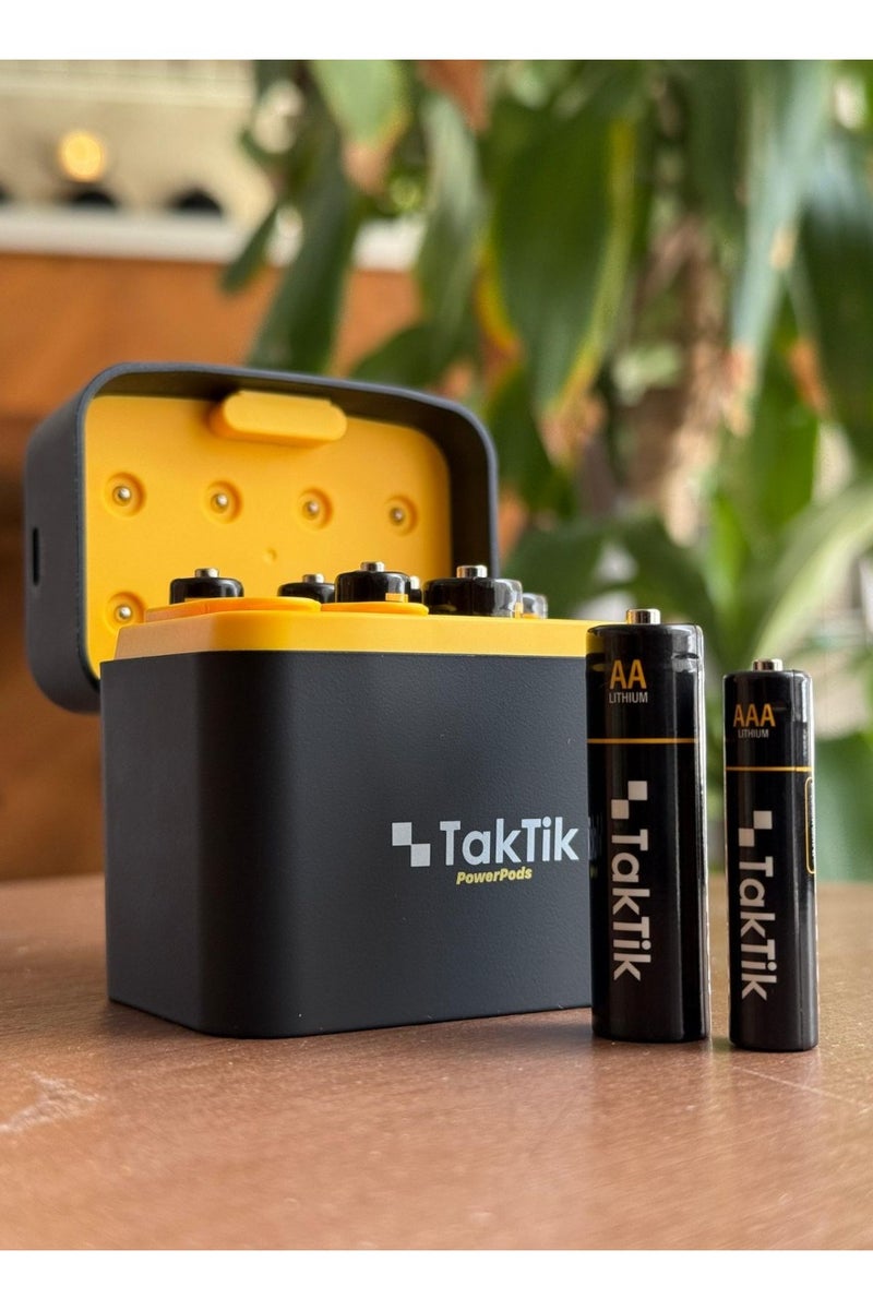 TakTik USB-C Rechargeable Lithium Batteries 8-Pack AA & AAA – 1.5V, Fast Charge, Magnetic Case
